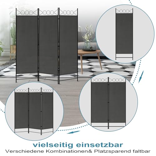 WOLTU Paravent Raumteiler 3 Teilig klappbar, Dunkelgrau 167 x 172 cm