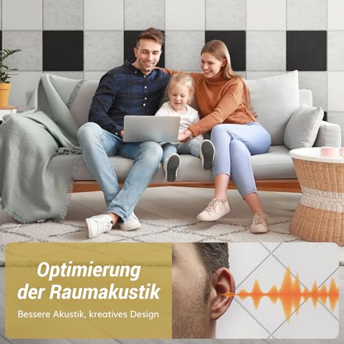 TONOR Akustikpaneele Selbstklebend, 18 Stück, Quadratische, 30x30x0,9 cm
