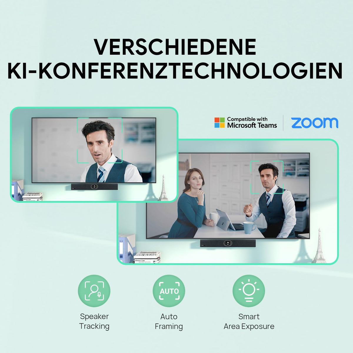 Yealink UVC40 E2 4K USB Video Conference Camera Teams Zoom Kompatibilität 120° Webcam Auto Framing Speaker Tracking mit 8 Mikrofonen All-in-one Audio- und Videokonferenzsystem für Konferenzräume