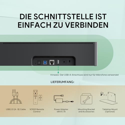 Yealink UVC40 E2 4K USB Video Conference Camera Teams Zoom Kompatibilität 120° Webcam Auto Framing Speaker Tracking mit 8 Mikrofonen All-in-one Audio- und Videokonferenzsystem für Konferenzräume