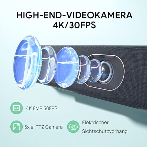 Yealink UVC40 E2 4K USB Video Conference Camera Teams Zoom Kompatibilität 120° Webcam Auto Framing Speaker Tracking mit 8 Mikrofonen All-in-one Audio- und Videokonferenzsystem für Konferenzräume