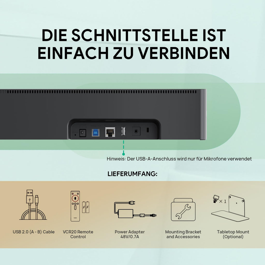 Yealink UVC40 E2 4K USB Video Conference Camera Teams Zoom Kompatibilität 120° Webcam Auto Framing Speaker Tracking mit 8 Mikrofonen All-in-one Audio- und Videokonferenzsystem für Konferenzräume