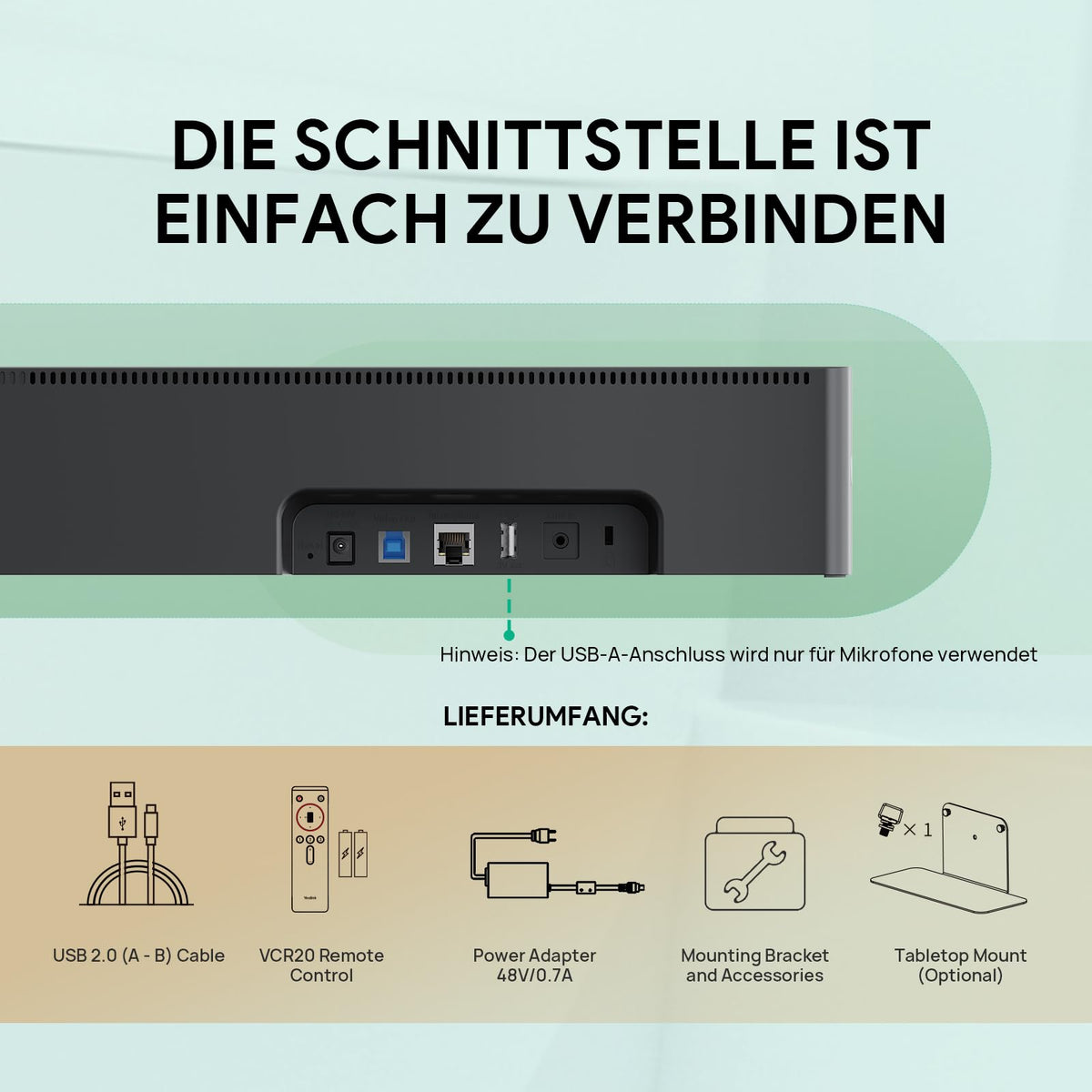 Yealink UVC40 E2 4K USB Video Conference Camera Teams Zoom Kompatibilität 120° Webcam Auto Framing Speaker Tracking mit 8 Mikrofonen All-in-one Audio- und Videokonferenzsystem für Konferenzräume