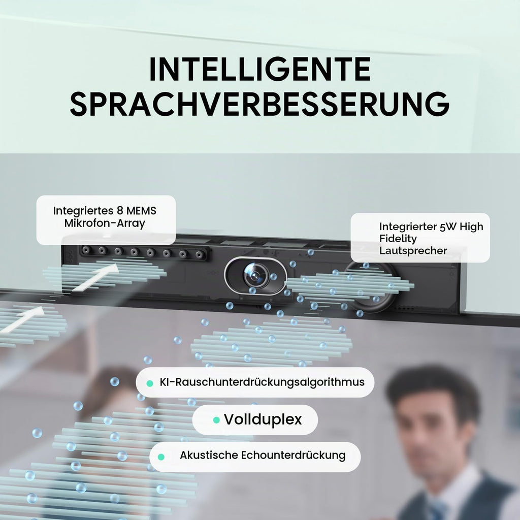 Yealink UVC40 E2 4K USB Video Conference Camera Teams Zoom Kompatibilität 120° Webcam Auto Framing Speaker Tracking mit 8 Mikrofonen All-in-one Audio- und Videokonferenzsystem für Konferenzräume