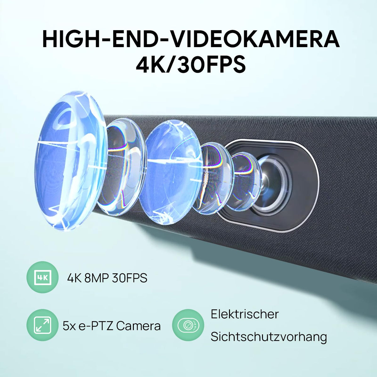 Yealink UVC40 E2 4K USB Video Conference Camera Teams Zoom Kompatibilität 120° Webcam Auto Framing Speaker Tracking mit 8 Mikrofonen All-in-one Audio- und Videokonferenzsystem für Konferenzräume