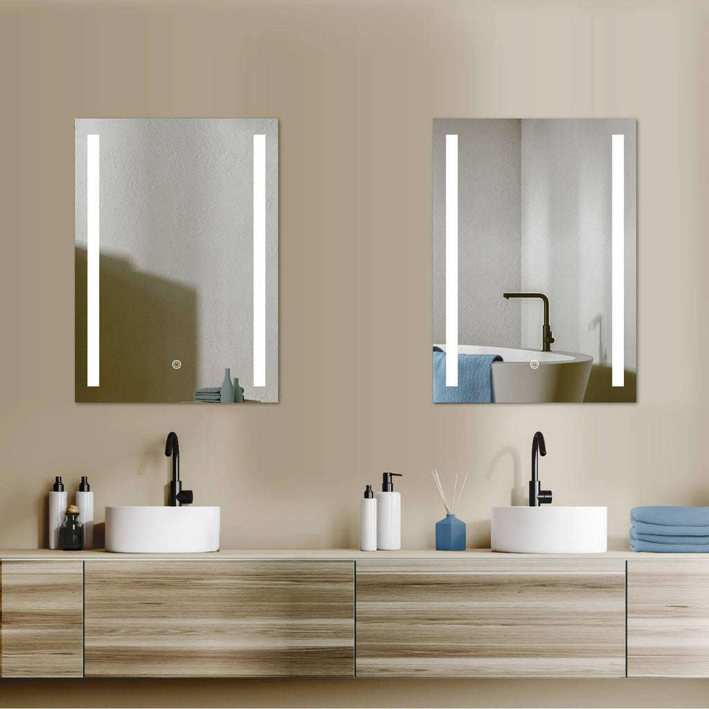 HOKO® LED Badspiegel 50x70 cm Lindau. Design Badezimmerspiegel mit Beleuchtung und mit Touch Schalter + LED Wechsel - Warmweiß - Kaltweiß - Neutral