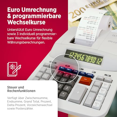 Olympia CPD 512 Tischrechner druckend, 12- stellige, grün/rote LCD- Anzeige, 210 x 295 x 67 mm