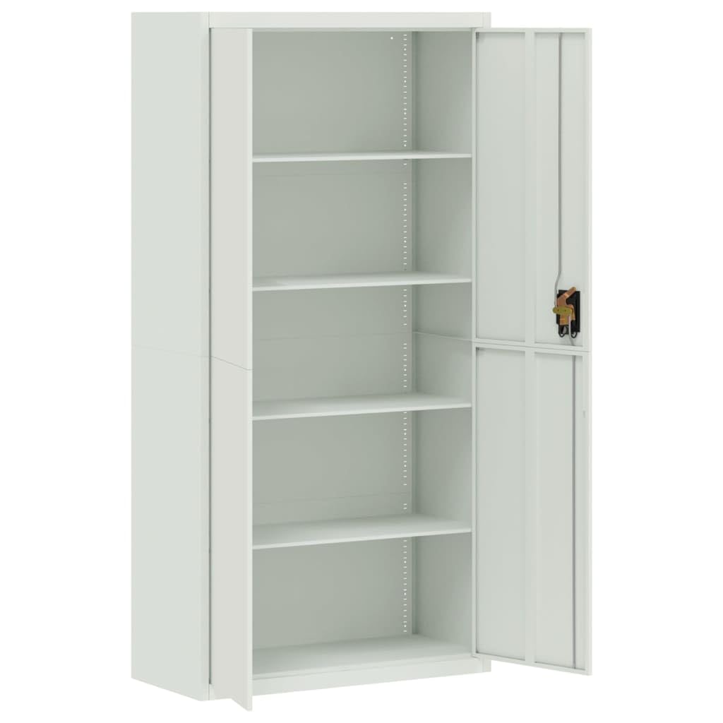 Aktenschrank Hellgrau aus pulverbeschichtetem Stahl 90x40x180 cm mit 4 Einlegeböden abschließbar Büroschrank für Archivierung und Ordnung im Büro, Homeoffice, Arbeitszimmer