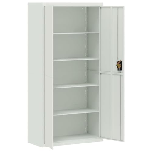 Aktenschrank Hellgrau aus pulverbeschichtetem Stahl 90x40x180 cm mit 4 Einlegeböden abschließbar Büroschrank für Archivierung und Ordnung im Büro, Homeoffice, Arbeitszimmer