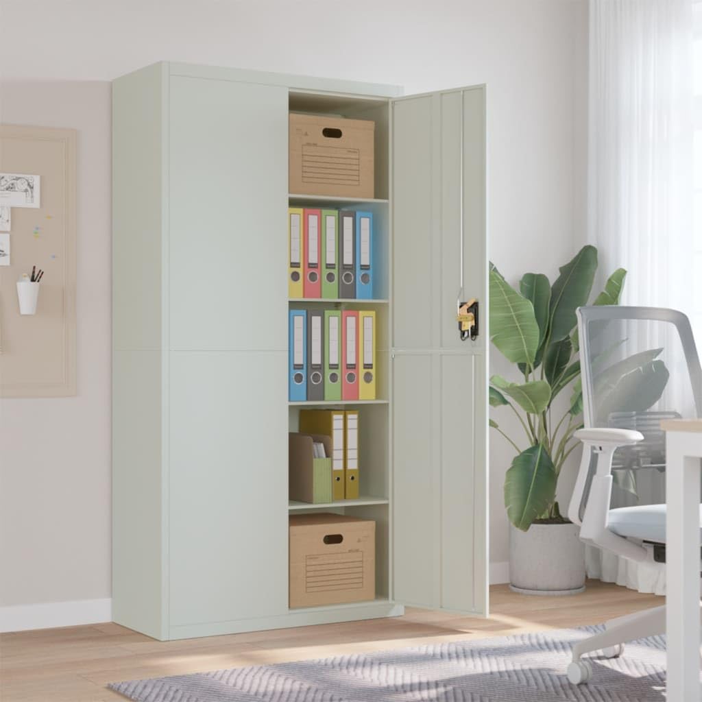 Aktenschrank Hellgrau aus pulverbeschichtetem Stahl 90x40x180 cm mit 4 Einlegeböden abschließbar Büroschrank für Archivierung und Ordnung im Büro, Homeoffice, Arbeitszimmer