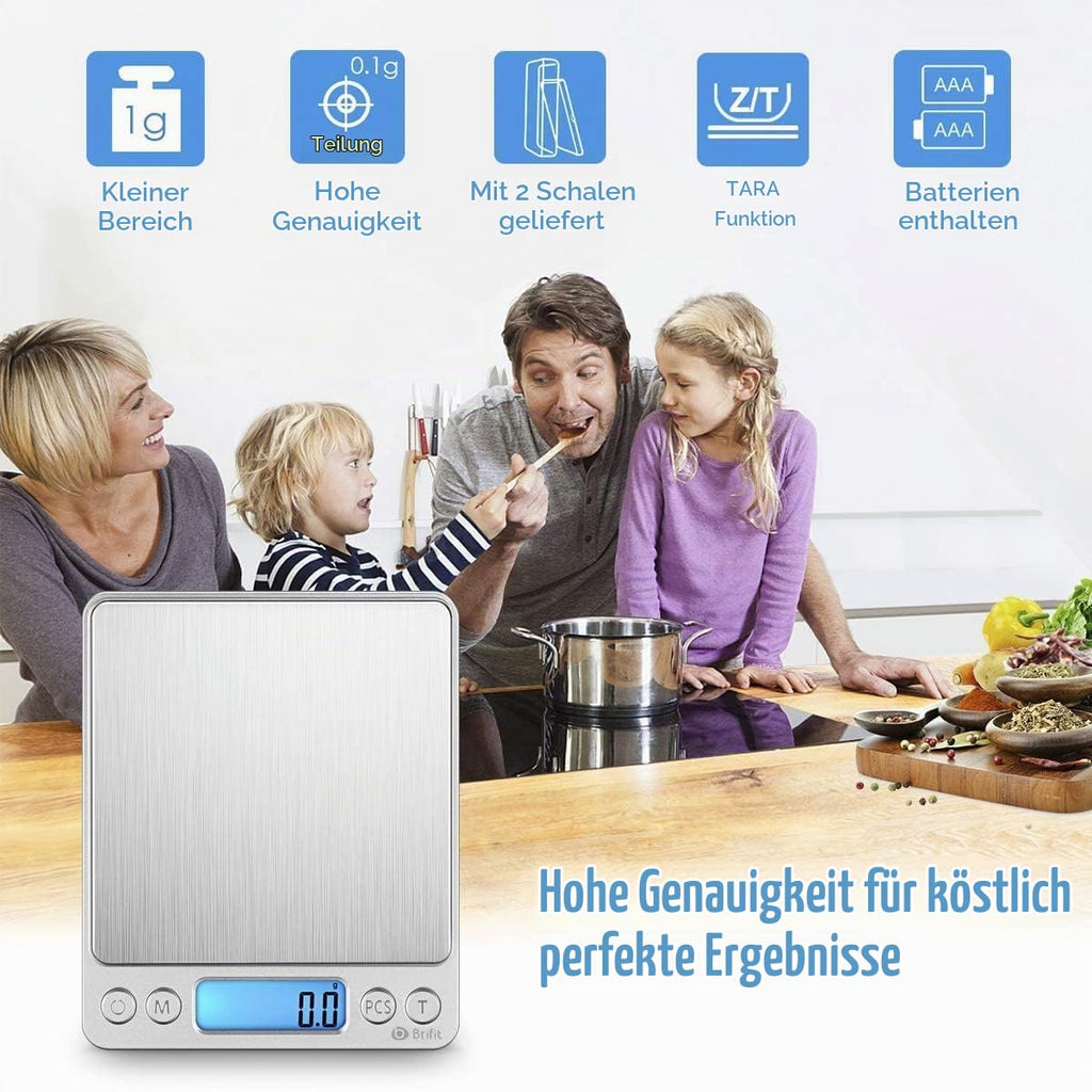 AMIR Küchenwaage, 3kg x 0,1g Digitalwaage Küchenwaage, Hohe Präzision Briefwaage mit Tara-Funktion, Stückzählung Funktion, Haushaltswaage ideal für Messen von Weihnachten backen Zutaten, Briefmarken..
