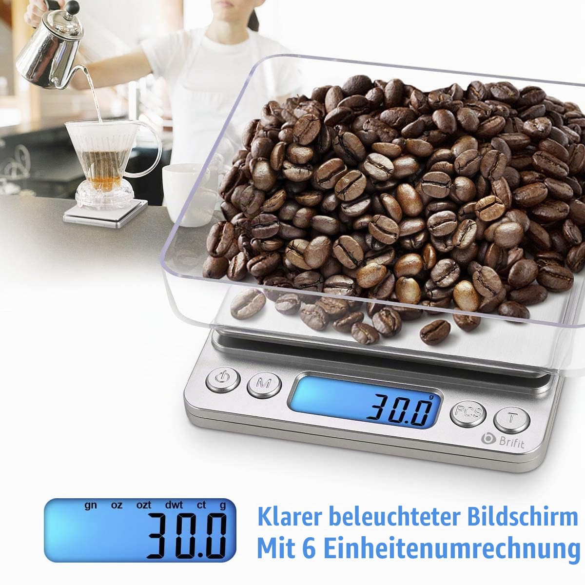 AMIR Küchenwaage, 3kg x 0,1g Digitalwaage Küchenwaage, Hohe Präzision Briefwaage mit Tara-Funktion, Stückzählung Funktion, Haushaltswaage ideal für Messen von Weihnachten backen Zutaten, Briefmarken..