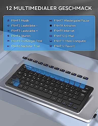 TECKNET Slim Kabellose Tastatur, Deutsches Layout, 78 Tasten Mini Wireless Tastatur mit Nano USB Empfänger für Windows/Chrome OS Smart TV - Schwarz