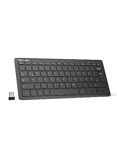 TECKNET Slim Kabellose Tastatur, Deutsches Layout, 78 Tasten Mini Wireless Tastatur mit Nano USB Empfänger für Windows/Chrome OS Smart TV - Schwarz