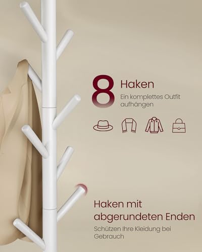 VASAGLE Garderobenständer, Kleiderständer aus Kautschukholz, 8 Haken