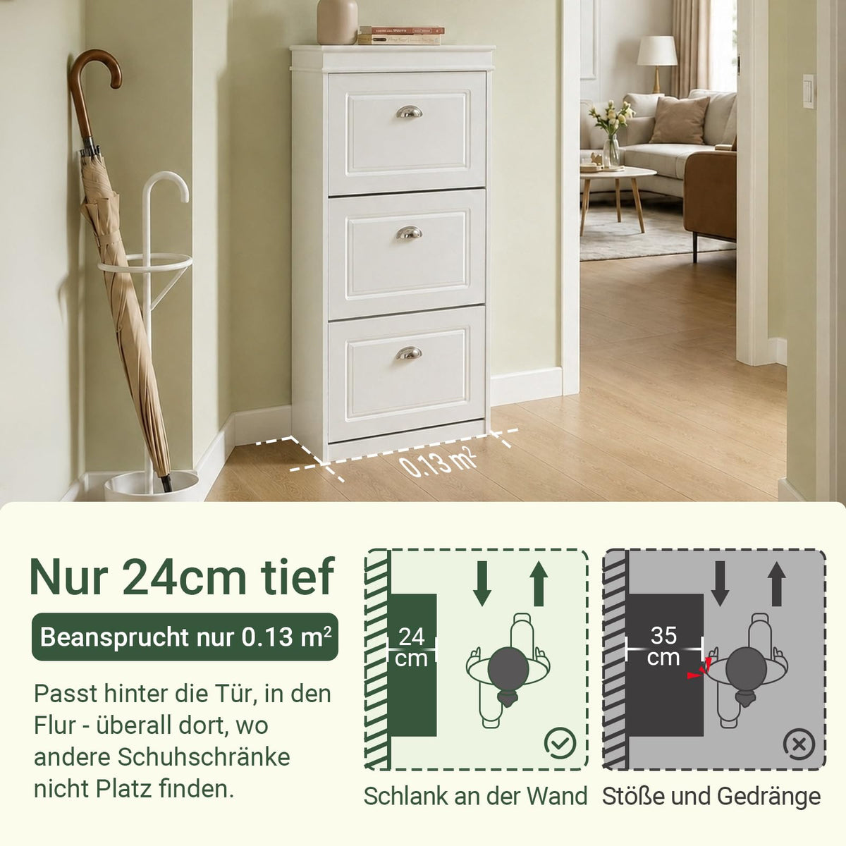 SoBuy Schuhkipper schmal mit 3 Klappen 53x117x24cm für Flur