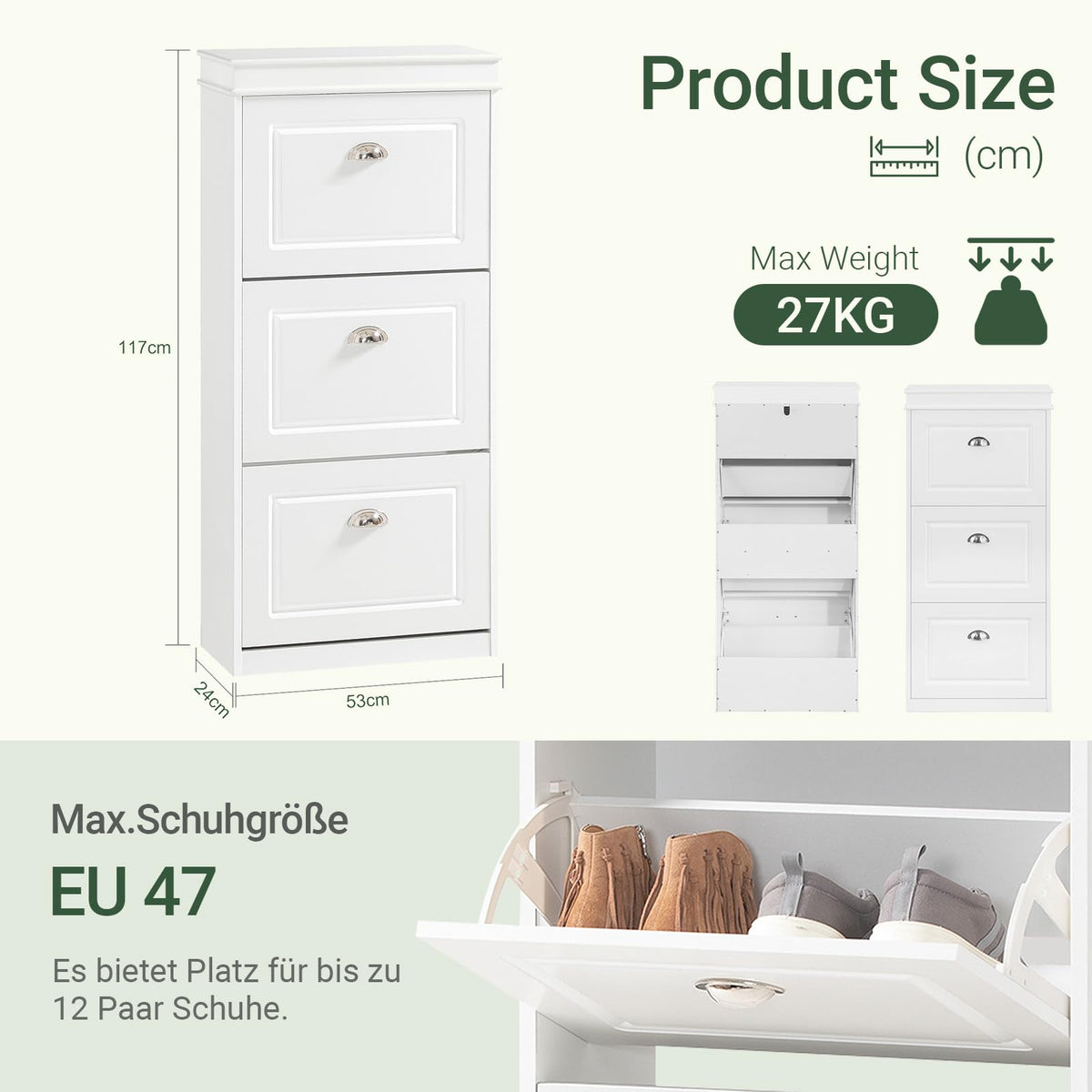 SoBuy Schuhkipper schmal mit 3 Klappen 53x117x24cm für Flur