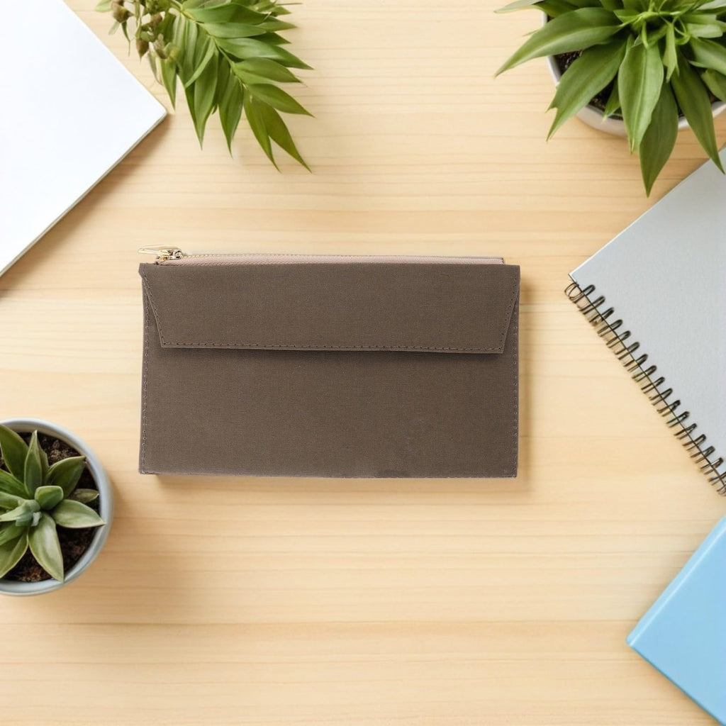 PATKAW Canvas Reißverschlusstasche für Reiseplaner, Aufbewahrungshülle für Notizbücher, multiple compartments, secure zipper design, office and journaling, Olivgrün