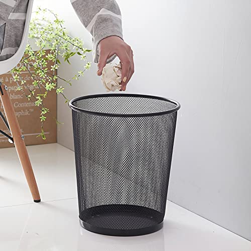 Tebery 4 Stück Papierkorb aus Drahtgeflecht, 12L Metall Mülleimer, Büro Abfalleimer, Papiereimer, für Küche, Heimbüro, Schlafsaal, Schwarz