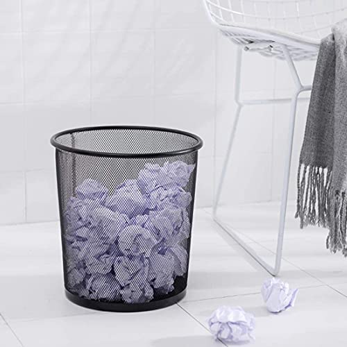 Tebery 4 Stück Papierkorb aus Drahtgeflecht, 12L Metall Mülleimer, Büro Abfalleimer, Papiereimer, für Küche, Heimbüro, Schlafsaal, Schwarz