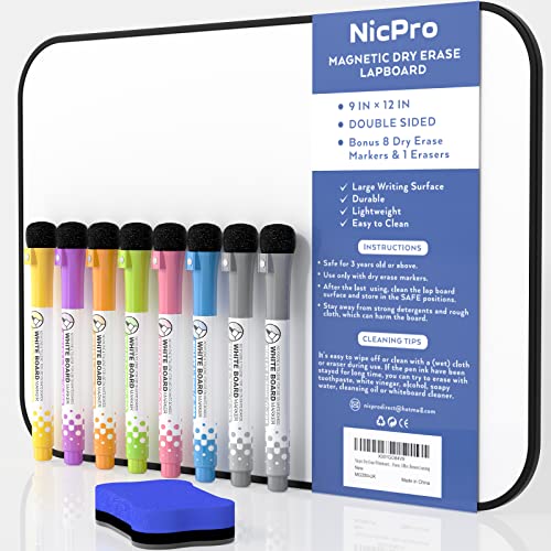 Nicpro A4 Klein Magnetisches Whiteboard, Mini Trocken abwischbar Magnettafel Doppelseitiges mit 8 Bunte Stifte Schwamm für Kinder, Schüler, Klassenzimmer, Schulmaterial, Lernen, Schreiben(21 x 30 cm)