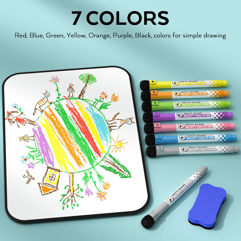 Nicpro A4 Klein Magnetisches Whiteboard, Mini Trocken abwischbar Magnettafel Doppelseitiges mit 8 Bunte Stifte Schwamm für Kinder, Schüler, Klassenzimmer, Schulmaterial, Lernen, Schreiben(21 x 30 cm)
