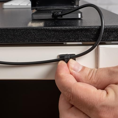 Kabel Management Klett-Kabelbinder und Clips, 100 Pack, 50 x wieder verwendbare Kabelbinder mit Schlaufe, 50 x selbstklebende Kabelklemme, in Schwarz, Kabelorganisation für Wand, Decke, Boden, PC, TV