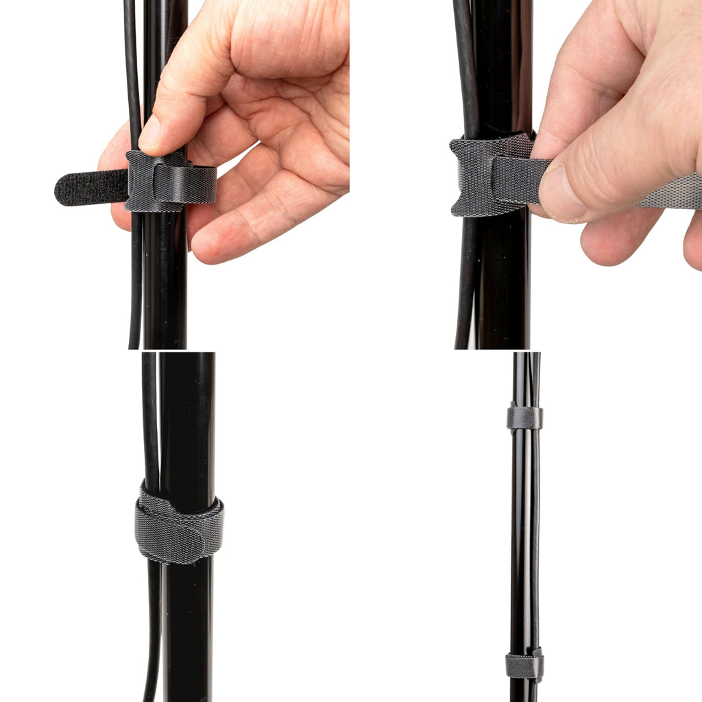 Kabel Management Klett-Kabelbinder und Clips, 100 Pack, 50 x wieder verwendbare Kabelbinder mit Schlaufe, 50 x selbstklebende Kabelklemme, in Schwarz, Kabelorganisation für Wand, Decke, Boden, PC, TV