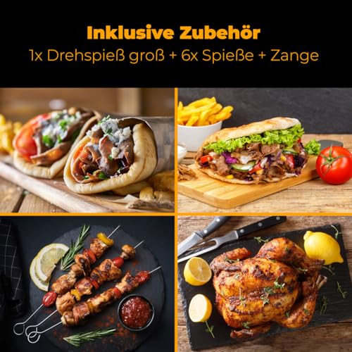 Clatronic® Döner-Vertikal-Multigrill | Multigrill Perfekt für Gyros, Kebab & mehr | Gyrosgrill für Fettfreies Grillen zuhause | Dönergrill Inkl. Drehspieß & 6 Fleischspieße | DVG 3686