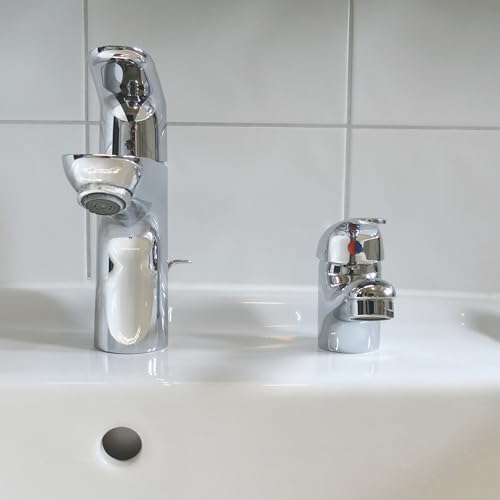 Cornat Waschtisch-Einhebelarmatur "Piccolo" - Verchromter Messingkörper - Niedrige Auslaufhöhe - Mit Ablaufgarnitur / Wasserhahn fürs Bad / Waschbecken-Armatur / Badarmatur / SA840