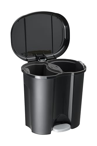 Rotho Duo Mülleimer Küche Mülleimer 2 Fächer 2 x 10 L mit Tritt Schwarz