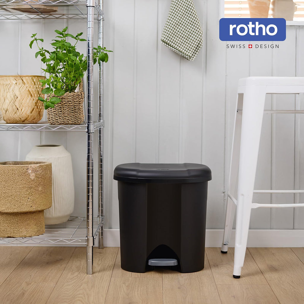 Rotho Duo Mülleimer Küche Mülleimer 2 Fächer 2 x 10 L mit Tritt Schwarz