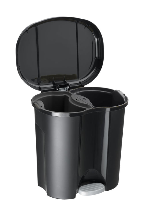 Rotho Duo Mülleimer Küche Mülleimer 2 Fächer 2 x 10 L mit Tritt Schwarz