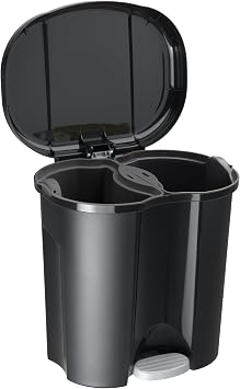 Rotho Duo Mülleimer Küche Mülleimer 2 Fächer 2 x 10 L mit Tritt Schwarz