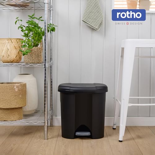 Rotho Duo Mülleimer Küche Mülleimer 2 Fächer 2 x 10 L mit Tritt Schwarz