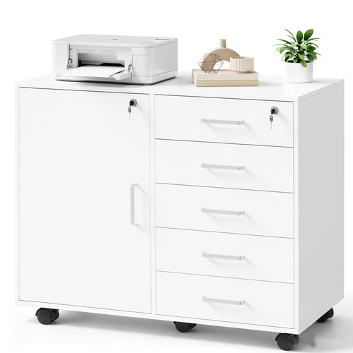 BEWISHOME Rollcontainer Schreibtisch mit 5 Schubladen Weiß