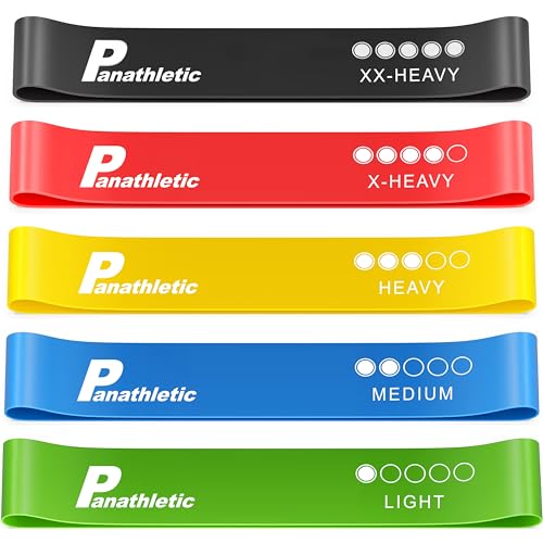 Panathletic Fitnessbänder, 5er Set – 5 Verschiedene Stärken, Übungsanleitung, E-Book, Tragebeutel – 5X Fitnessband, Gymnastikband, Widerstandsband