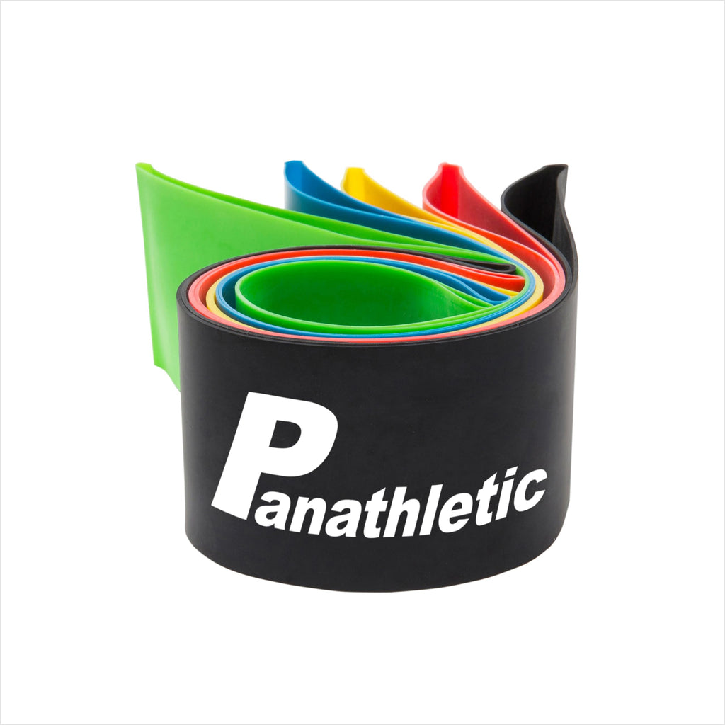 Panathletic Fitnessbänder, 5er Set – 5 Verschiedene Stärken, Übungsanleitung, E-Book, Tragebeutel – 5X Fitnessband, Gymnastikband, Widerstandsband