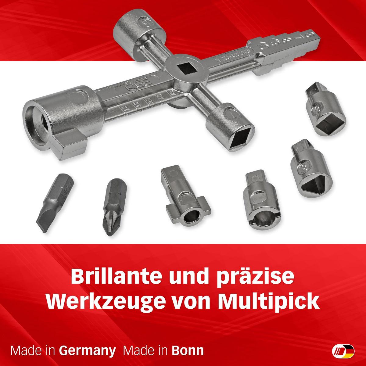 Multipick Universalschlüssel Set [magnetische Aufsätze] Schaltschrankschlüssel - Multifunktionsschlüssel Mini- 10 Profile inkl. Adapter - Universal Vierkantschlüssel - 3 Kant Schlüssel