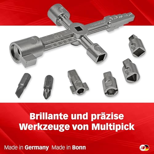 Multipick Universalschlüssel Set [magnetische Aufsätze] Schaltschrankschlüssel - Multifunktionsschlüssel Mini- 10 Profile inkl. Adapter - Universal Vierkantschlüssel - 3 Kant Schlüssel