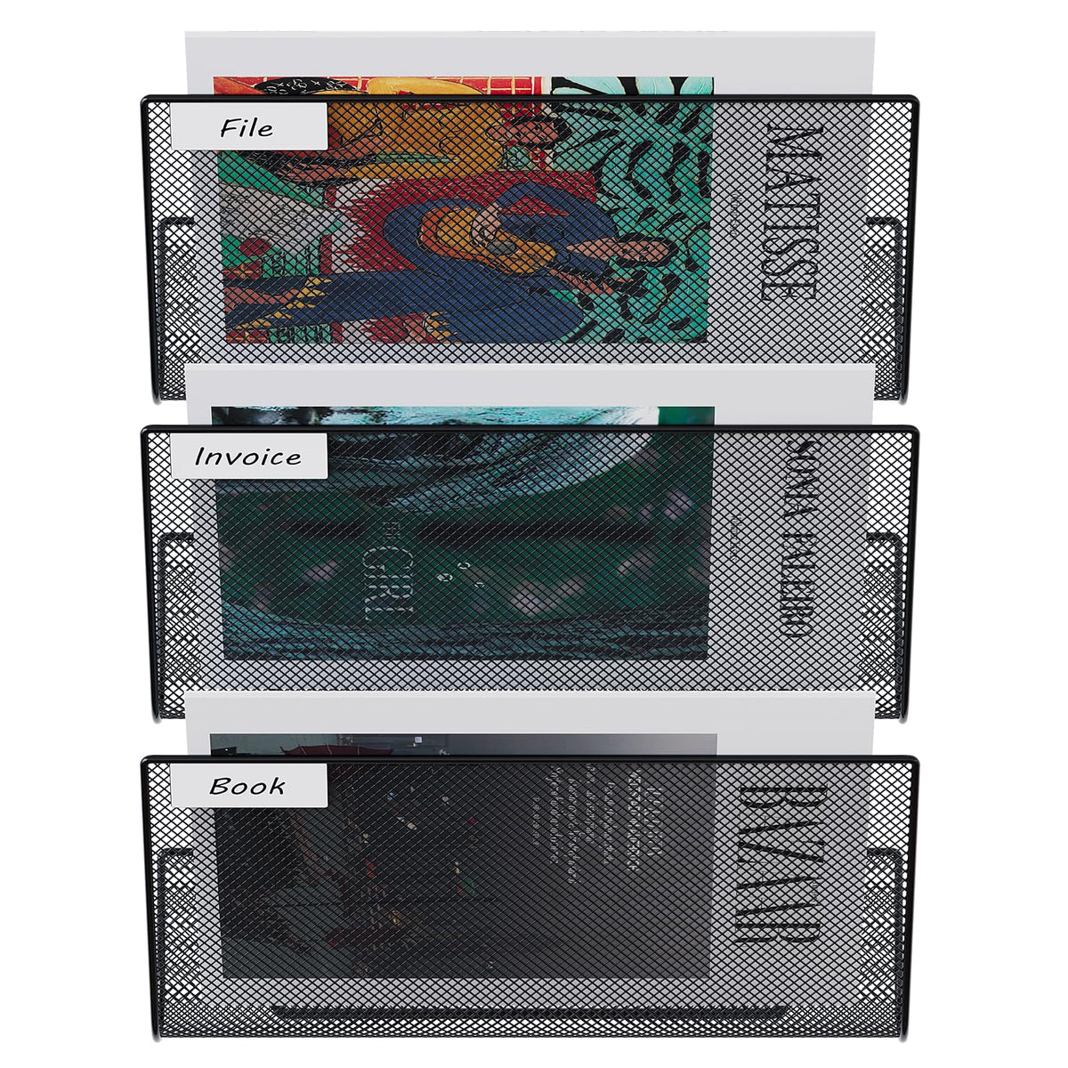 EasyPAG 3 Fächer Strapazierfähig Metall A4 Zeitschriftenhalter Wand Zeitschriften Wandhalter Aktenablage Dokumentenhalter Hängend Magazin Organizer Flyerhalter Prospektspender,Schwarz