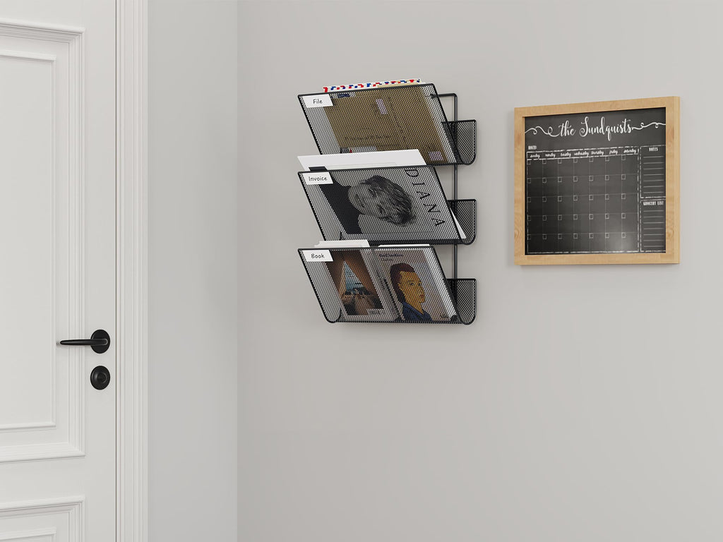 EasyPAG 3 Fächer Strapazierfähig Metall A4 Zeitschriftenhalter Wand Zeitschriften Wandhalter Aktenablage Dokumentenhalter Hängend Magazin Organizer Flyerhalter Prospektspender,Schwarz