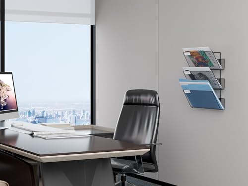 EasyPAG 3 Fächer Strapazierfähig Metall A4 Zeitschriftenhalter Wand Zeitschriften Wandhalter Aktenablage Dokumentenhalter Hängend Magazin Organizer Flyerhalter Prospektspender,Schwarz