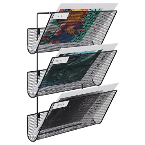 EasyPAG 3 Fächer Strapazierfähig Metall A4 Zeitschriftenhalter Wand Zeitschriften Wandhalter Aktenablage Dokumentenhalter Hängend Magazin Organizer Flyerhalter Prospektspender,Schwarz