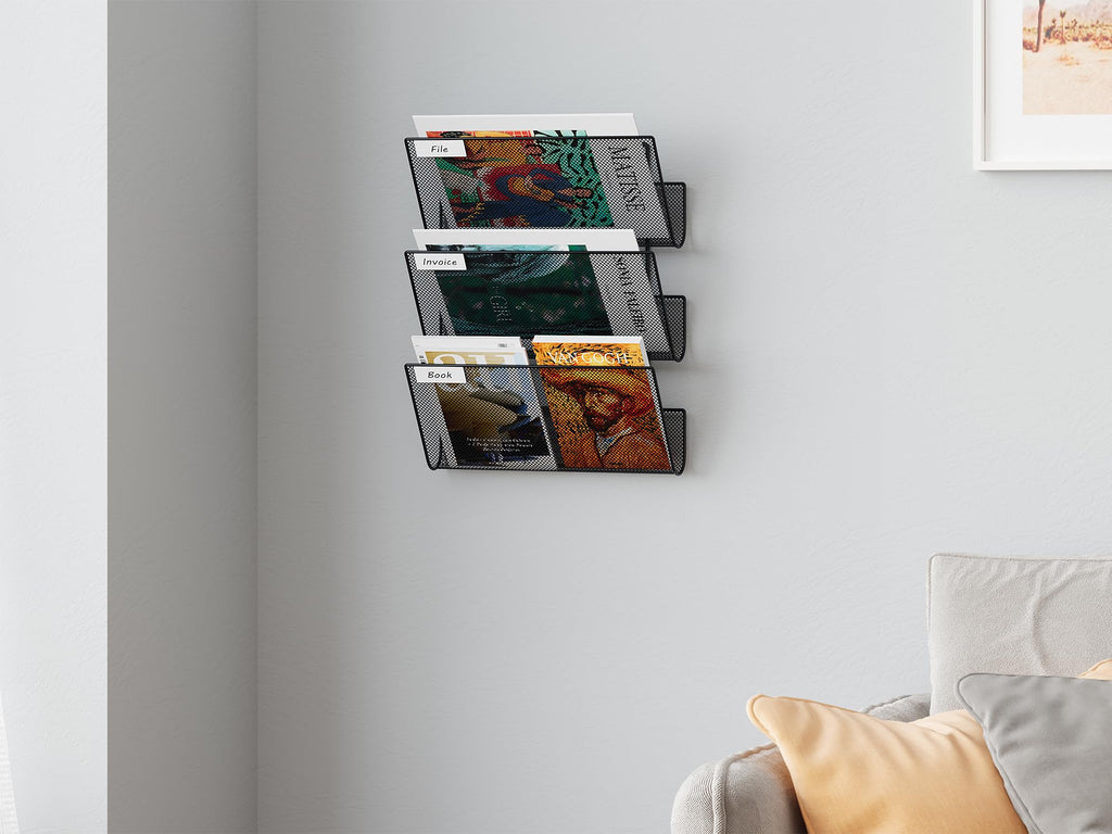EasyPAG 3 Fächer Strapazierfähig Metall A4 Zeitschriftenhalter Wand Zeitschriften Wandhalter Aktenablage Dokumentenhalter Hängend Magazin Organizer Flyerhalter Prospektspender,Schwarz