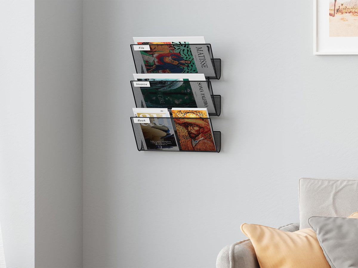 EasyPAG 3 Fächer Strapazierfähig Metall A4 Zeitschriftenhalter Wand Zeitschriften Wandhalter Aktenablage Dokumentenhalter Hängend Magazin Organizer Flyerhalter Prospektspender,Schwarz