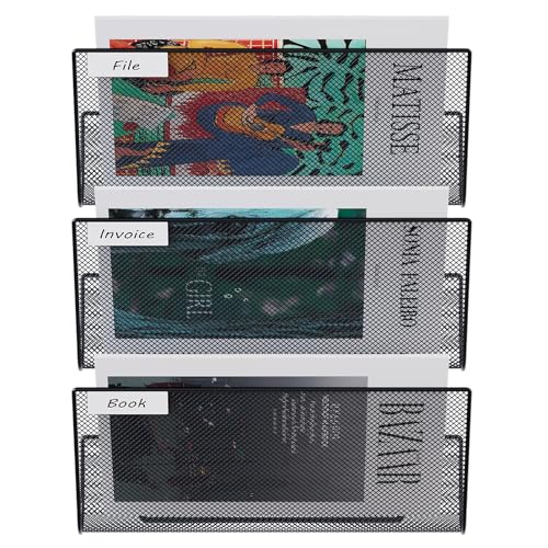 EasyPAG 3 Fächer Strapazierfähig Metall A4 Zeitschriftenhalter Wand Zeitschriften Wandhalter Aktenablage Dokumentenhalter Hängend Magazin Organizer Flyerhalter Prospektspender,Schwarz