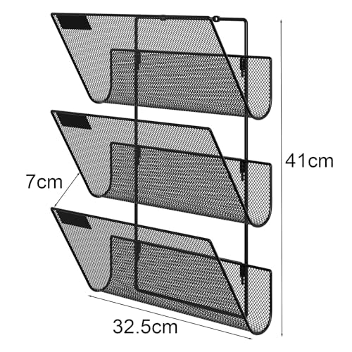 EasyPAG 3 Fächer Strapazierfähig Metall A4 Zeitschriftenhalter Wand Zeitschriften Wandhalter Aktenablage Dokumentenhalter Hängend Magazin Organizer Flyerhalter Prospektspender,Schwarz