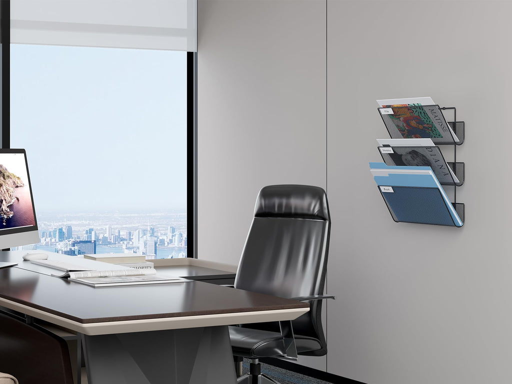 EasyPAG 3 Fächer Strapazierfähig Metall A4 Zeitschriftenhalter Wand Zeitschriften Wandhalter Aktenablage Dokumentenhalter Hängend Magazin Organizer Flyerhalter Prospektspender,Schwarz