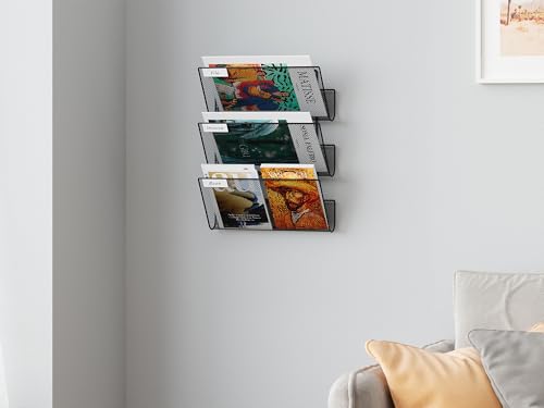 EasyPAG 3 Fächer Strapazierfähig Metall A4 Zeitschriftenhalter Wand Zeitschriften Wandhalter Aktenablage Dokumentenhalter Hängend Magazin Organizer Flyerhalter Prospektspender,Schwarz